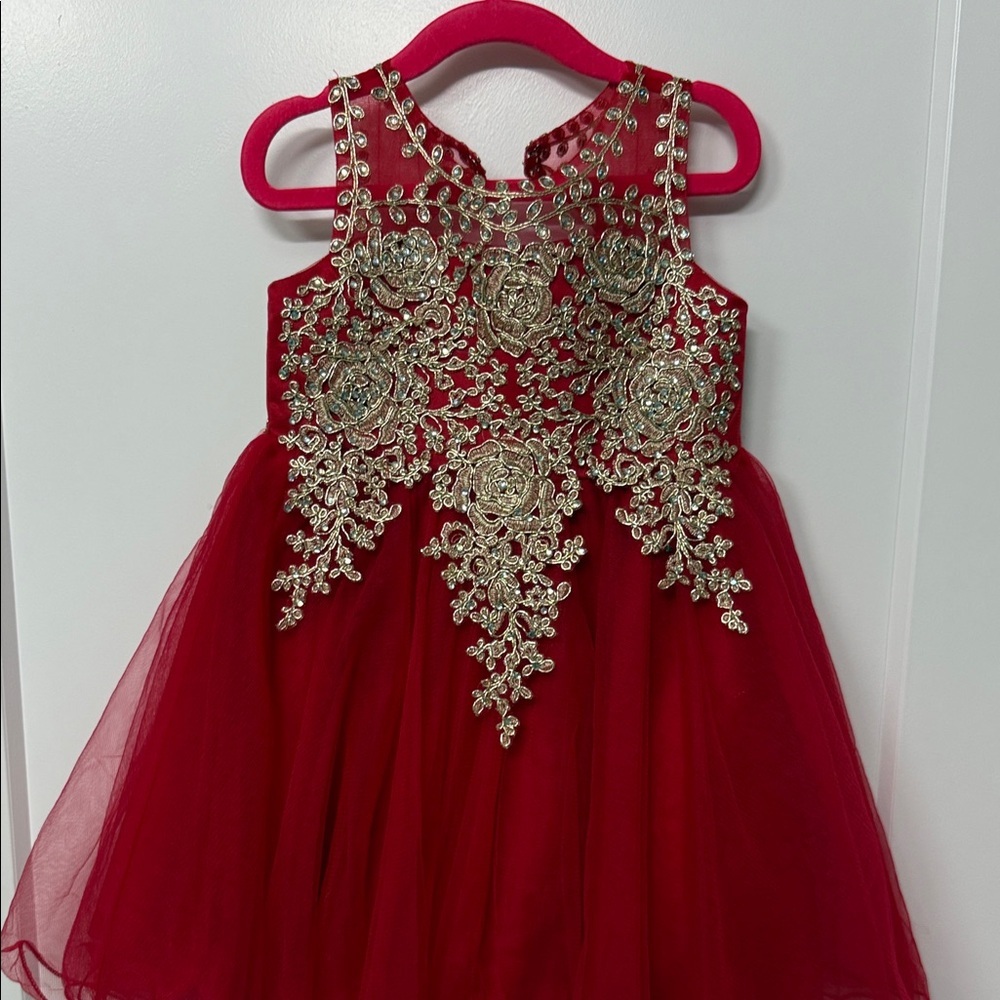 Elegant Red and Gold Kids Dress